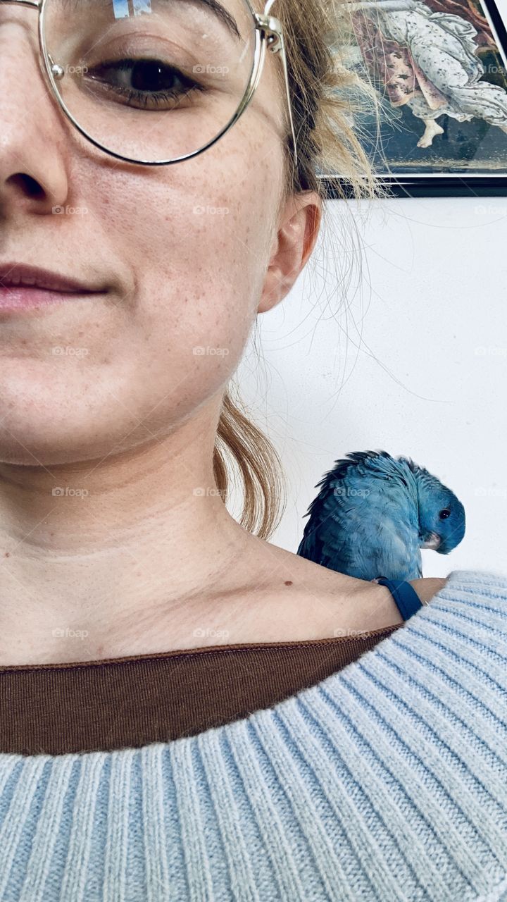 A parrot and his human