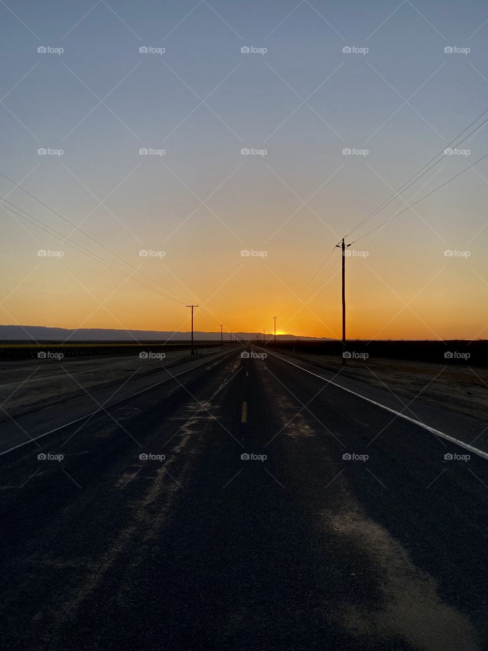 Sunset on the Lerdo Highway right outside of Lost Hills California 