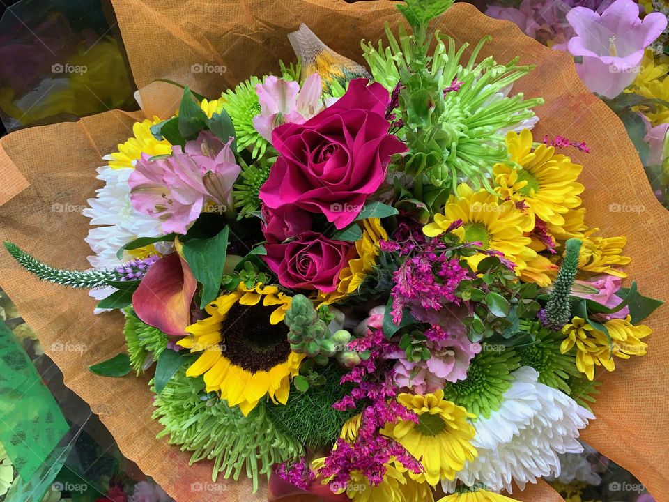 Multicolored flowers in a bouquet 