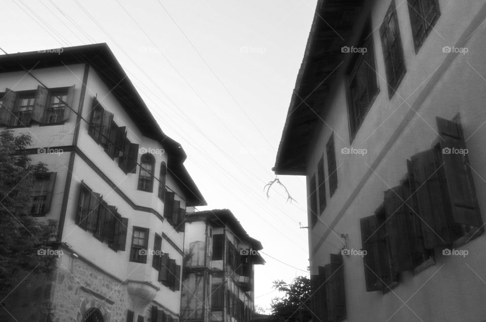 Bw village scene.
