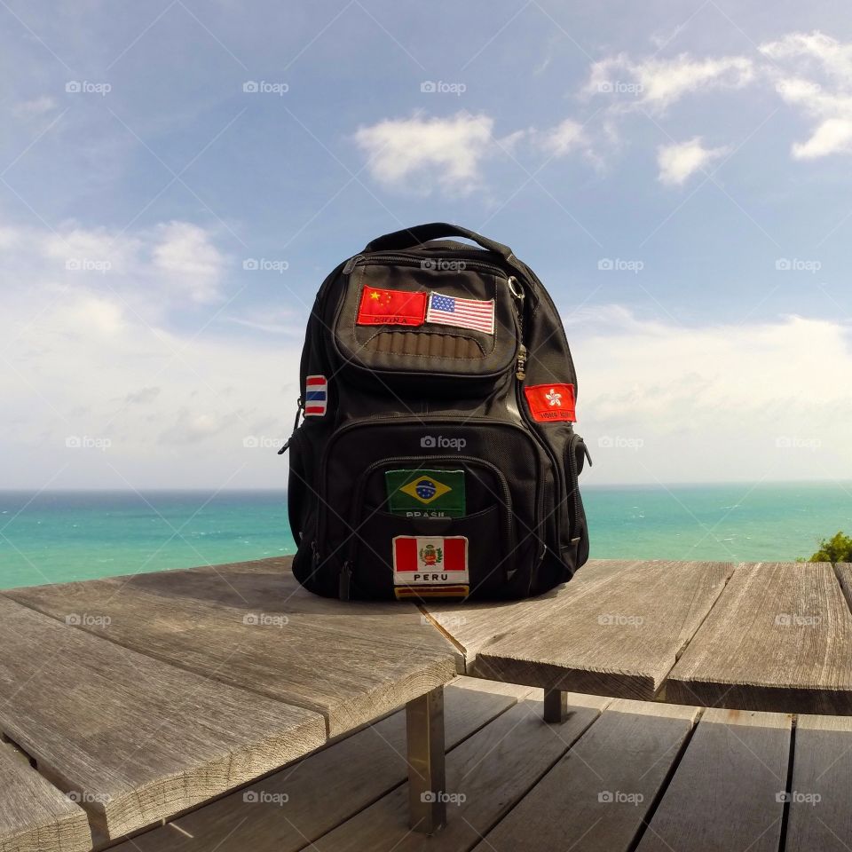 My traveler backpack. I love collecting flags from the places that I have been