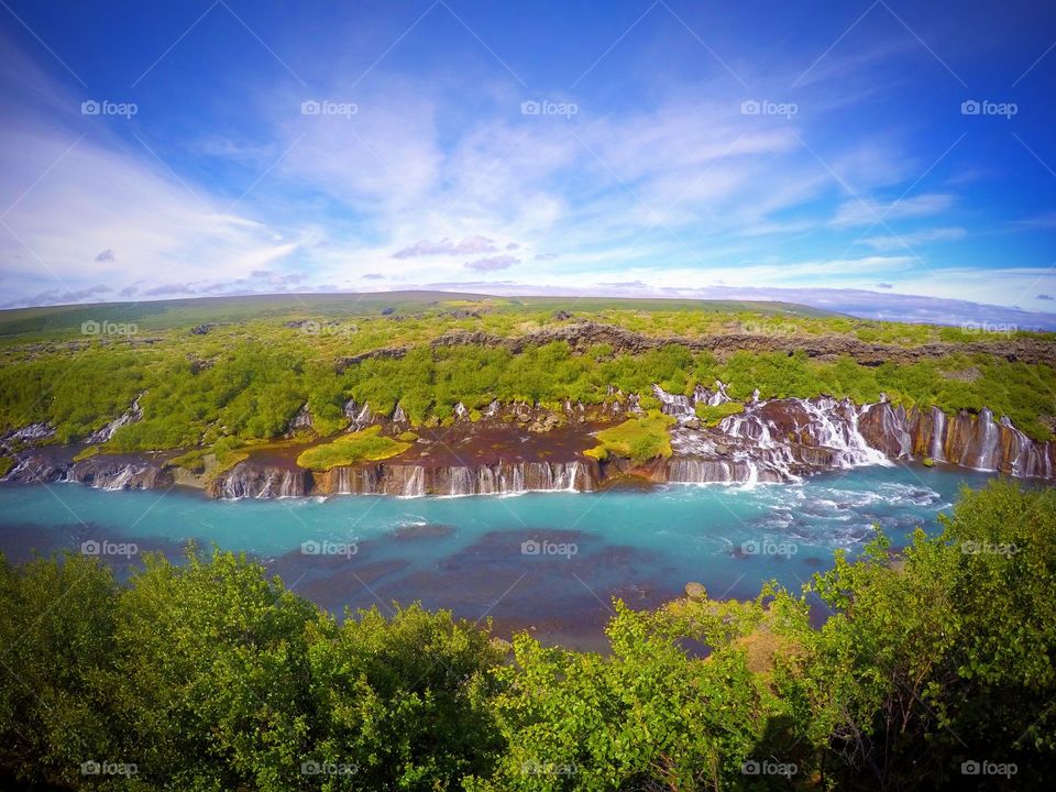 Scenic view of waterfall