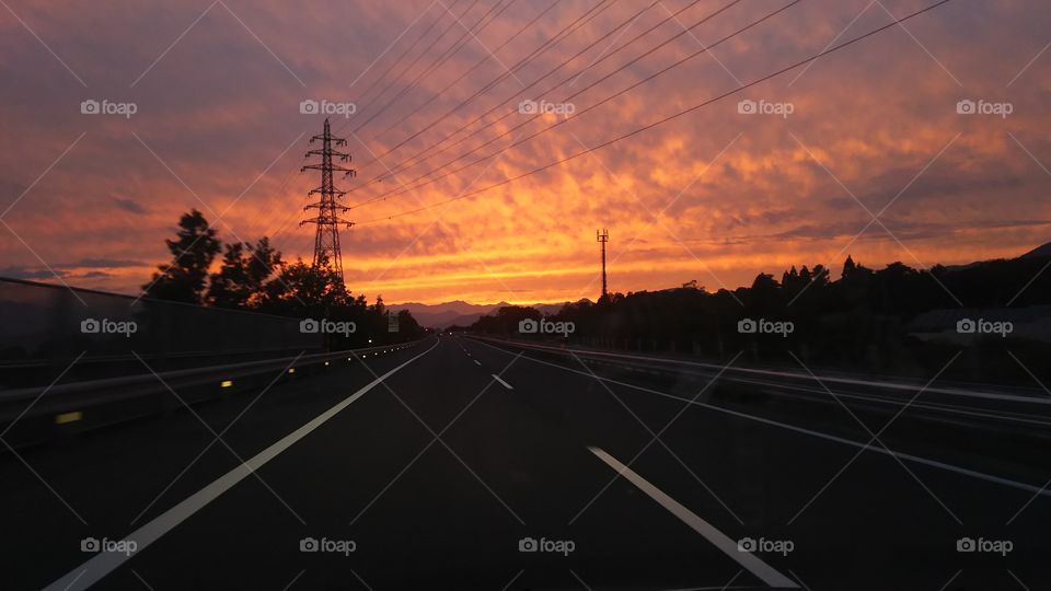orange sunset road