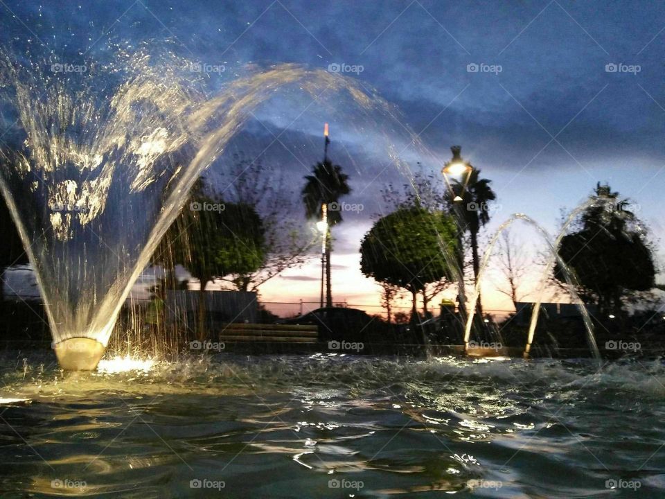 Beautiful fountain at Night in marrakech City in Morocco