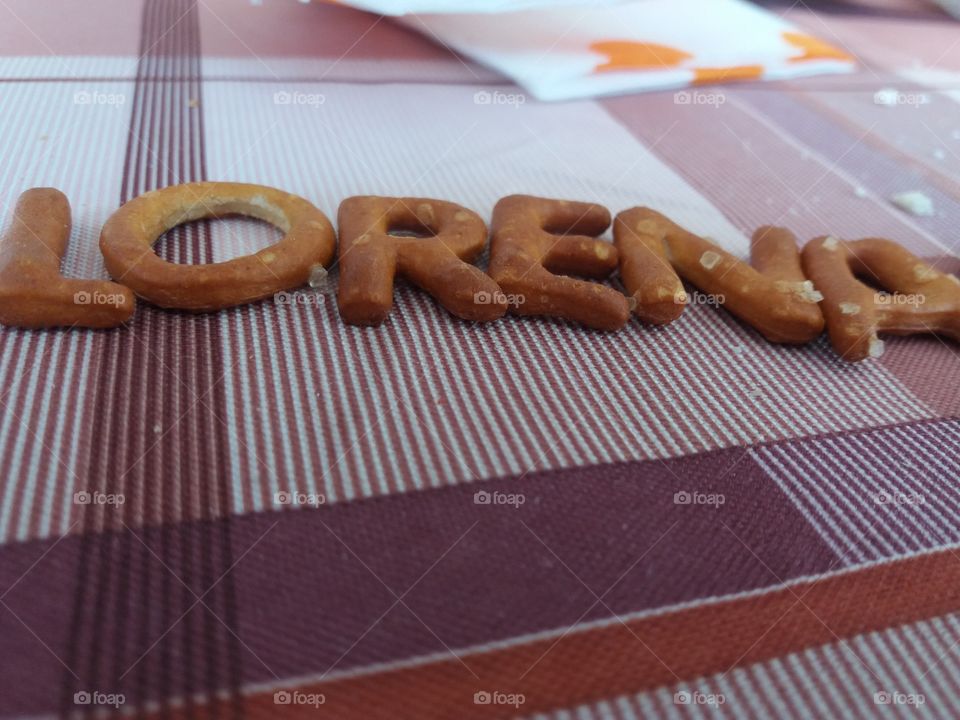 Lorena, my name writed with biscuits