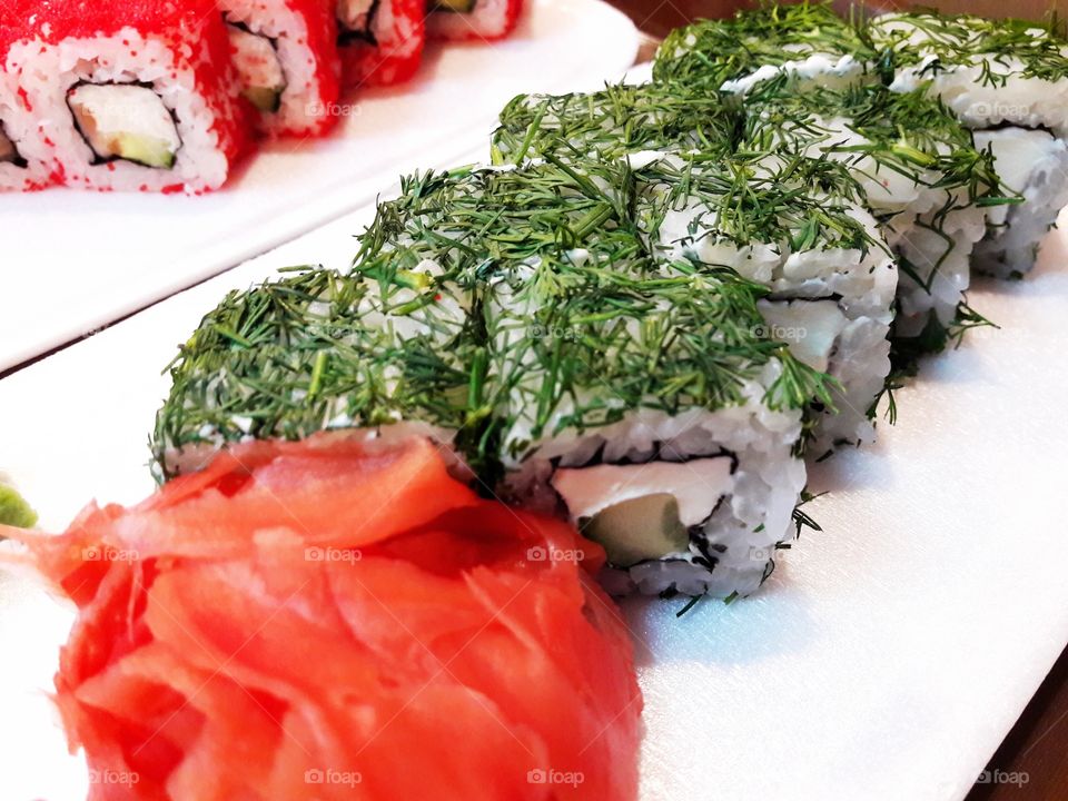 sushi eat table dinner lunch serve