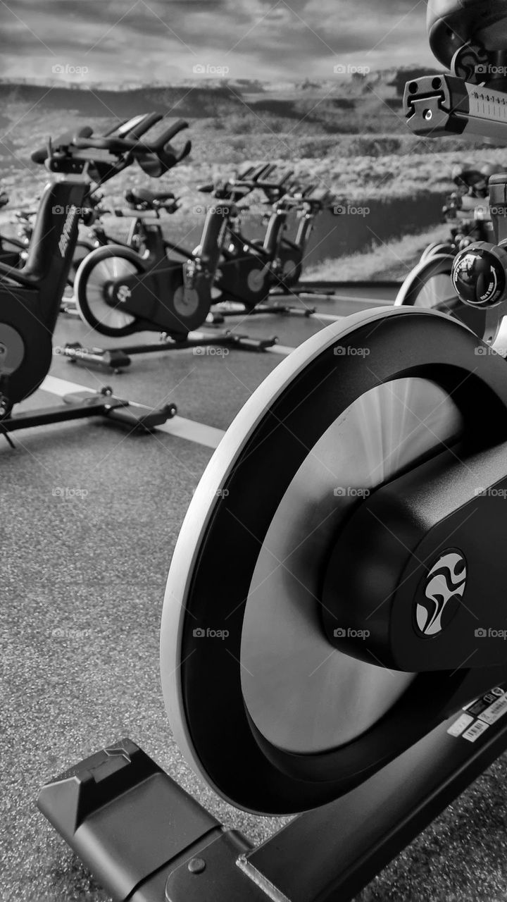 exercise bicycles in a gym studio