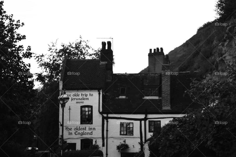 black and white architecture. The oldest inn in England -old architecture, bar from 1189