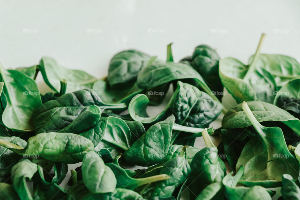 Fresh spinach leaves. Healthy food. Top view.