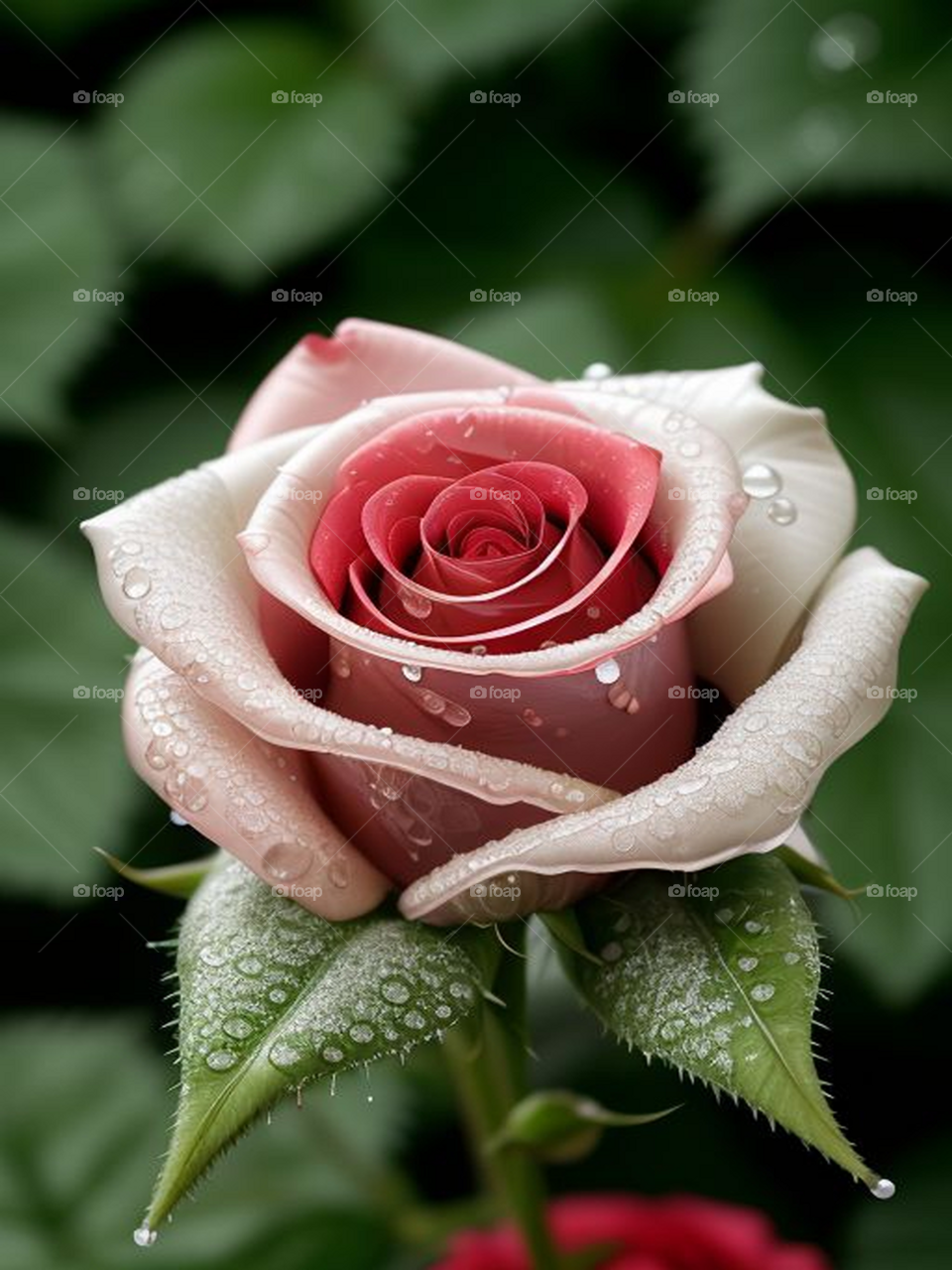 A beautiful rose moistened with dew drops