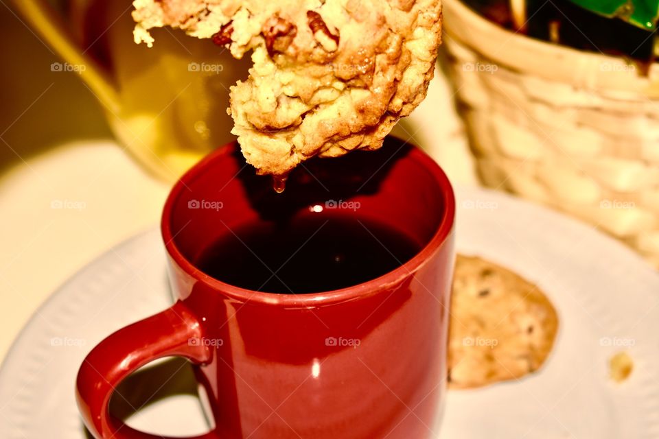 Well coffee and tea and cookie go well together 