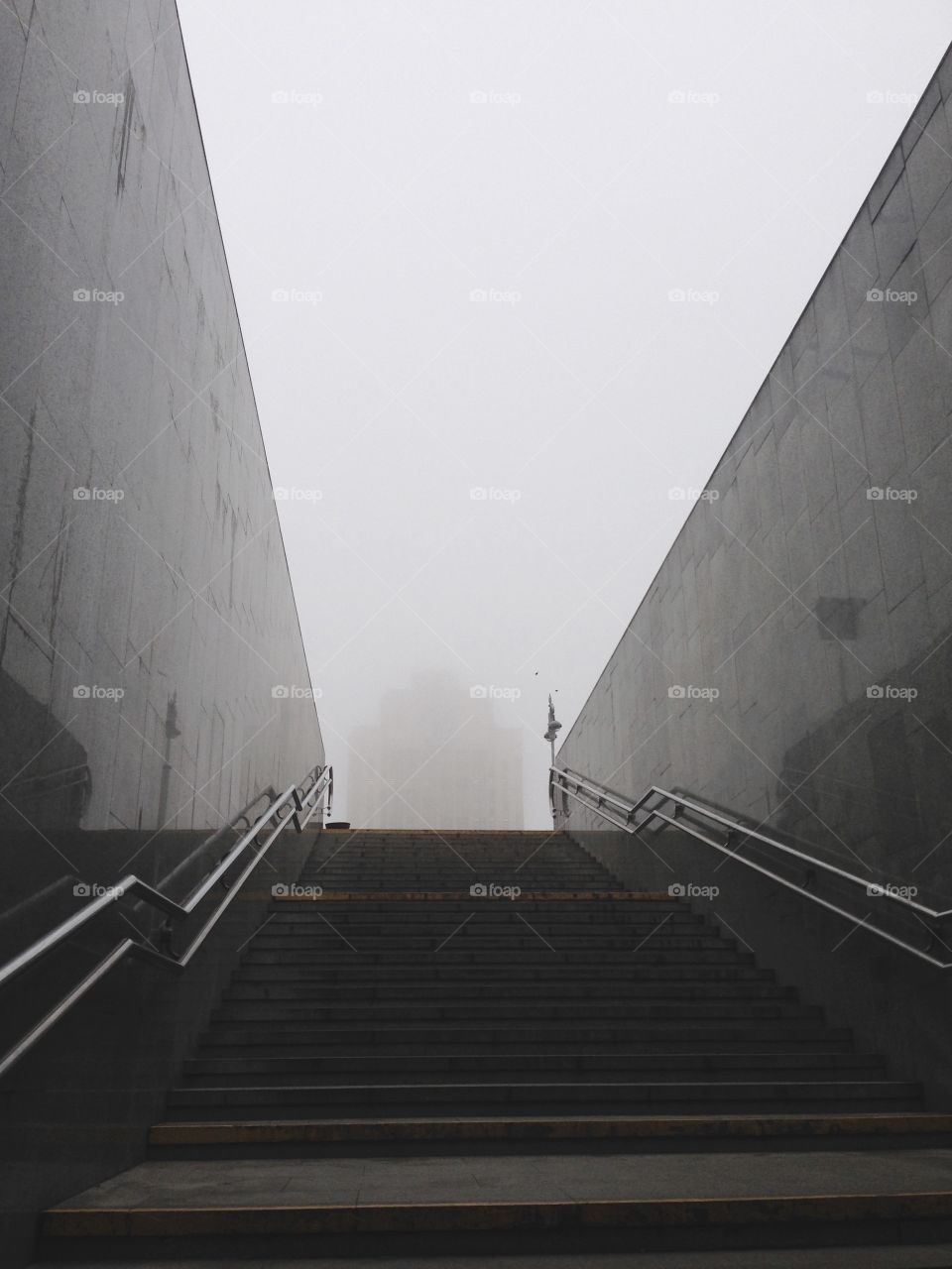 Stairs fog and city building 