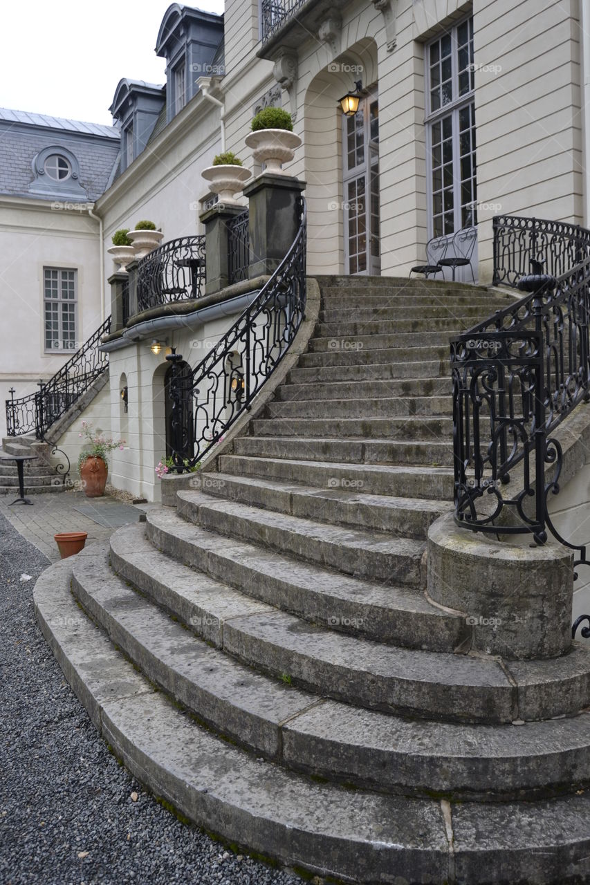 Kronovall Castle in Sweden, the famous stairway up to the entrance.