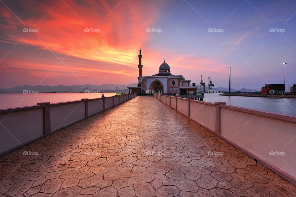 Penang Port mosque during sunset