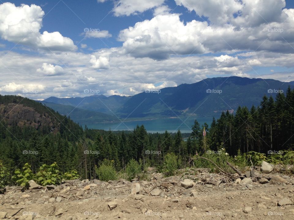 Harrison Lake from up in the mountains.