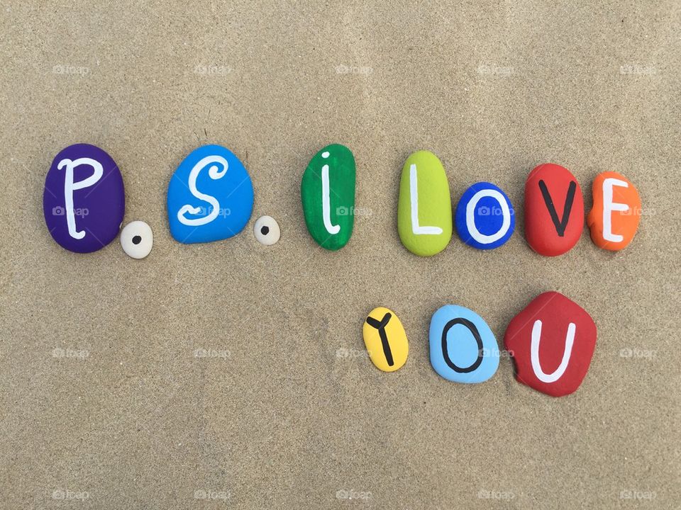 P.S.I love you with a colored stones composition