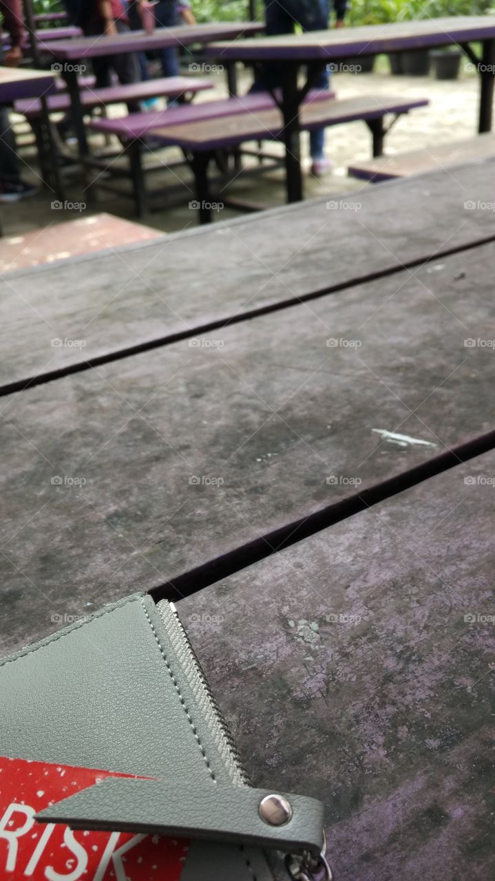 wallet and bench