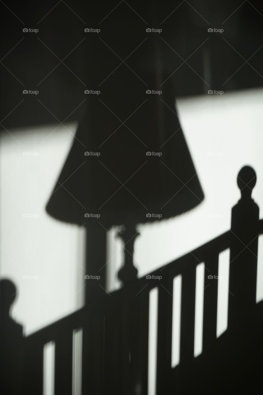 A lamp casts its shadow on the wall. 