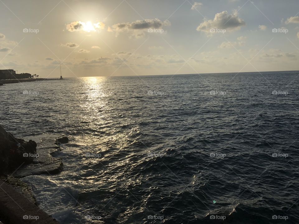 A picture of the Mediterranean sea at sunset in el manara Beirut Lebanon 
