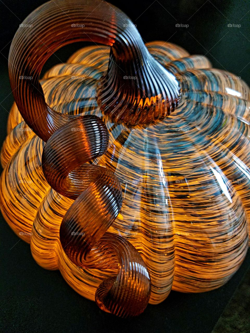 Striated and Smooth Blown Glass Art Piece!