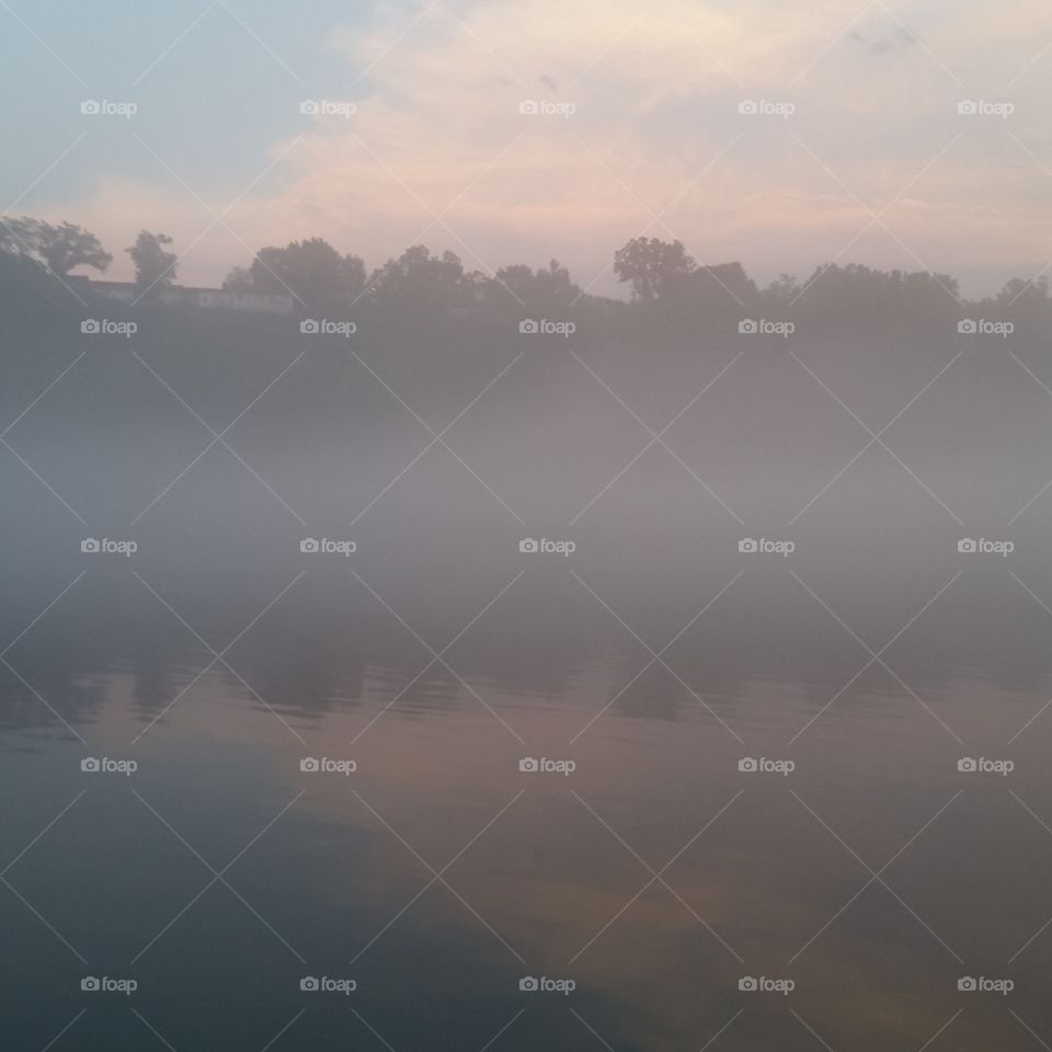 Fog over lake Taneycomo, Branson,  Missouri