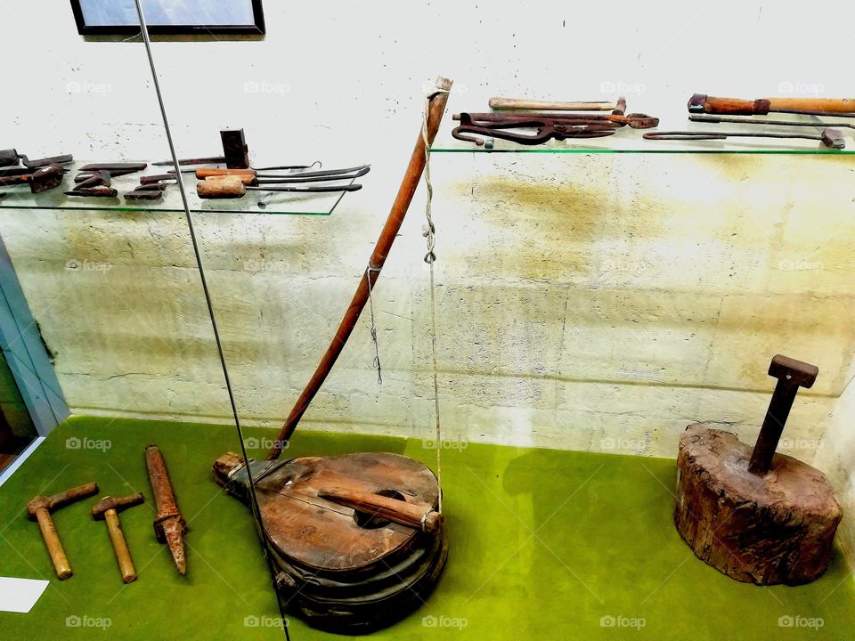 antique tools and furs for inflating the stove in the Caucasus