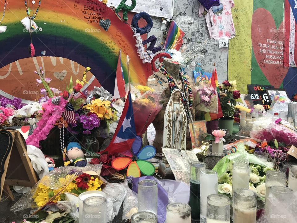 A memorial set up outside of the Pulse Nightclub in Orlando Florida 