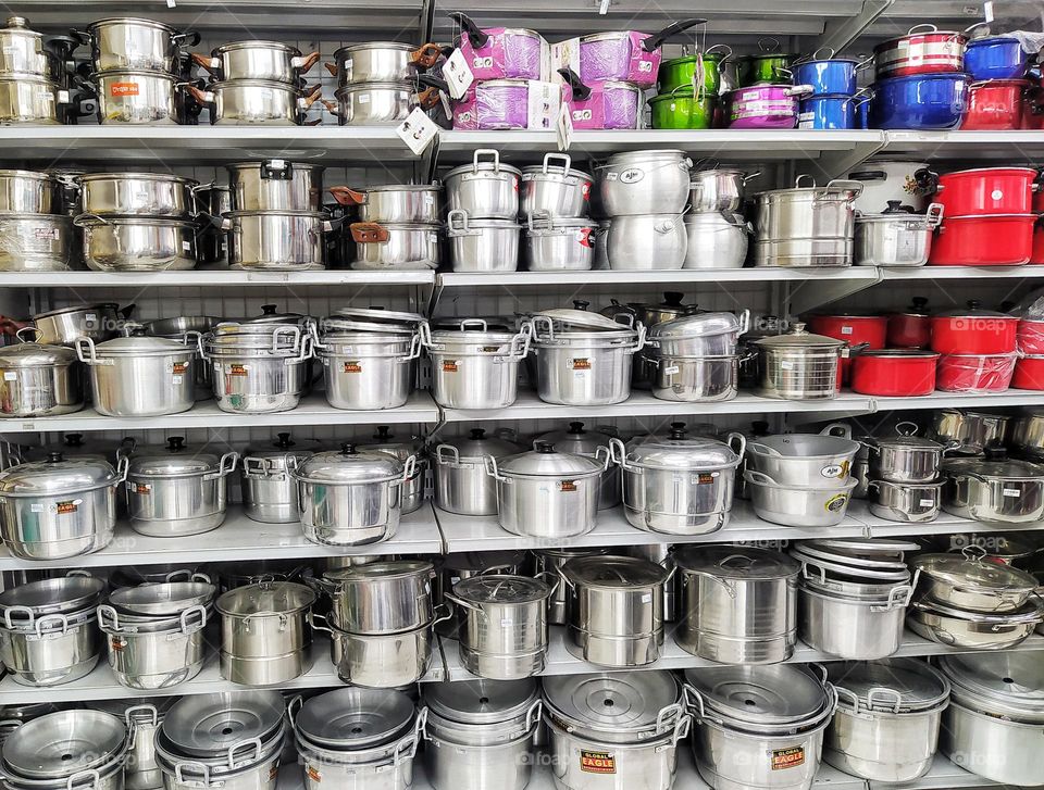 The pots and pans on display at the convenience store
