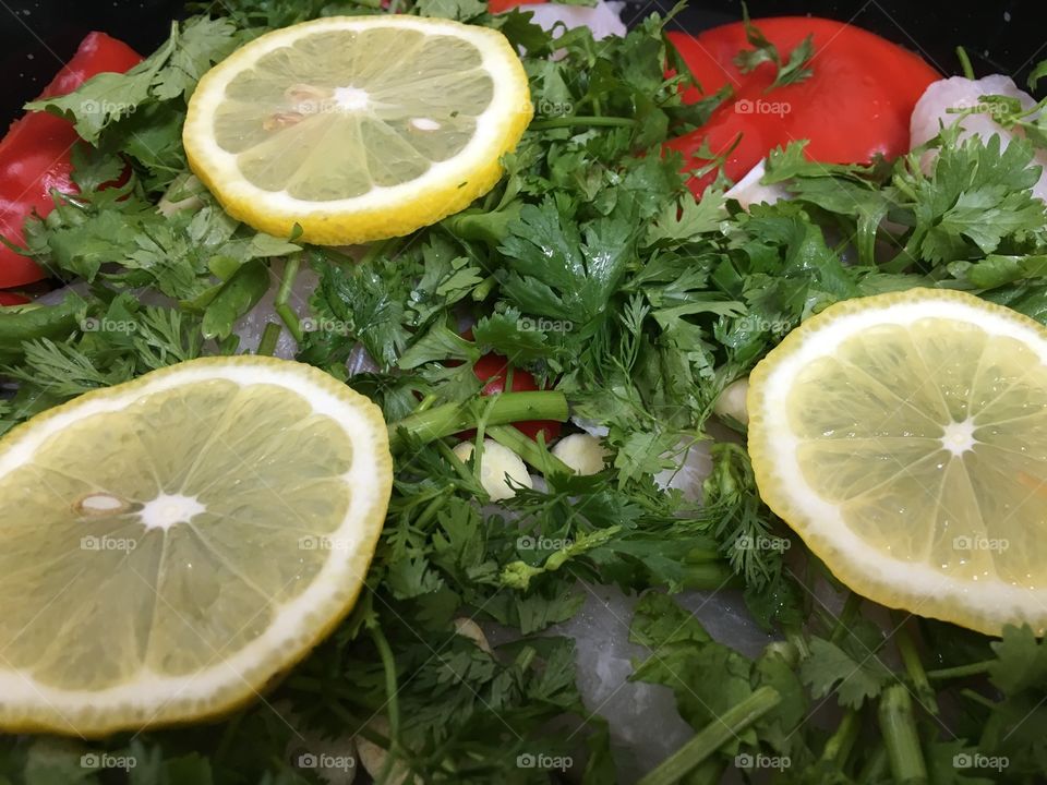Fish salad with red pepper and lemon