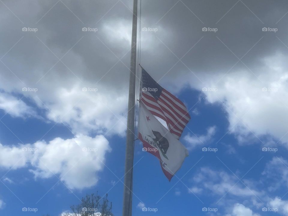 The American flag flying in the wind 