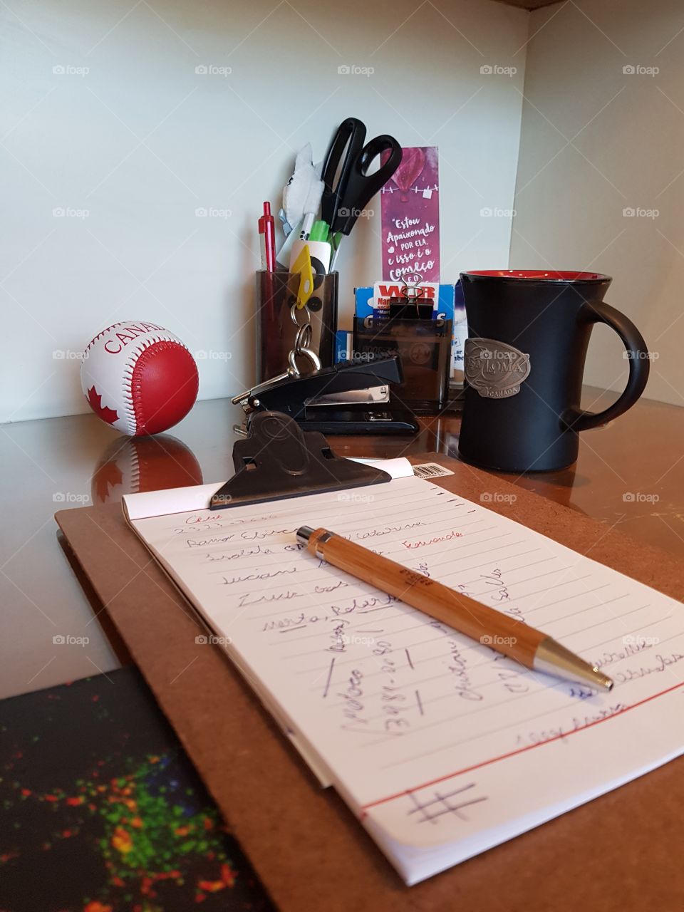 Work, notes and coffee.