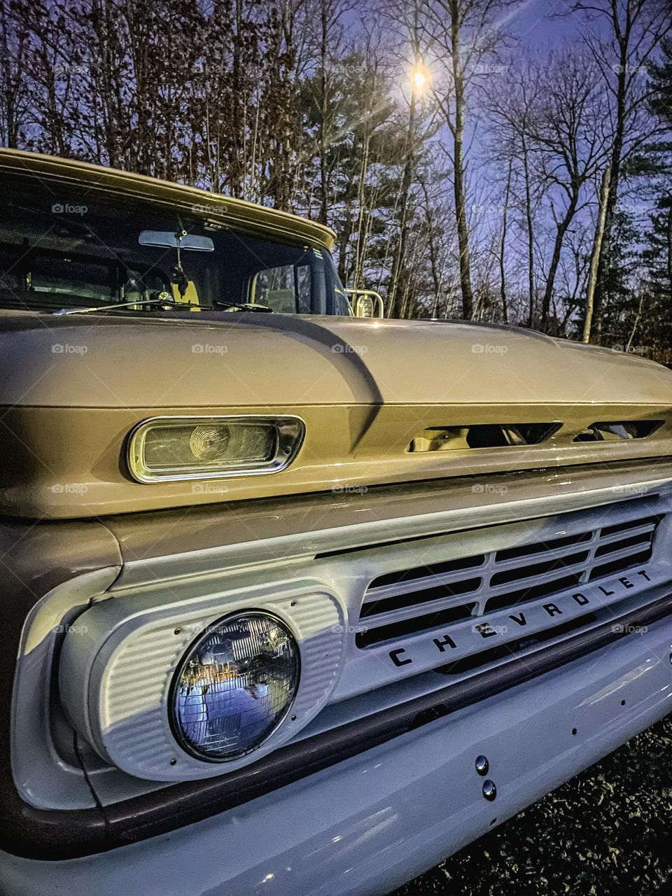 Chevy by Moonlight.  A vintage pickup truck is caught in the light of the moon.