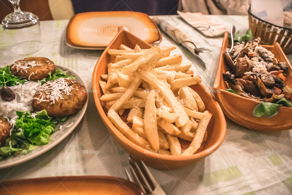 Potatoes, Mushrooms, Croquettes, All With Cheese