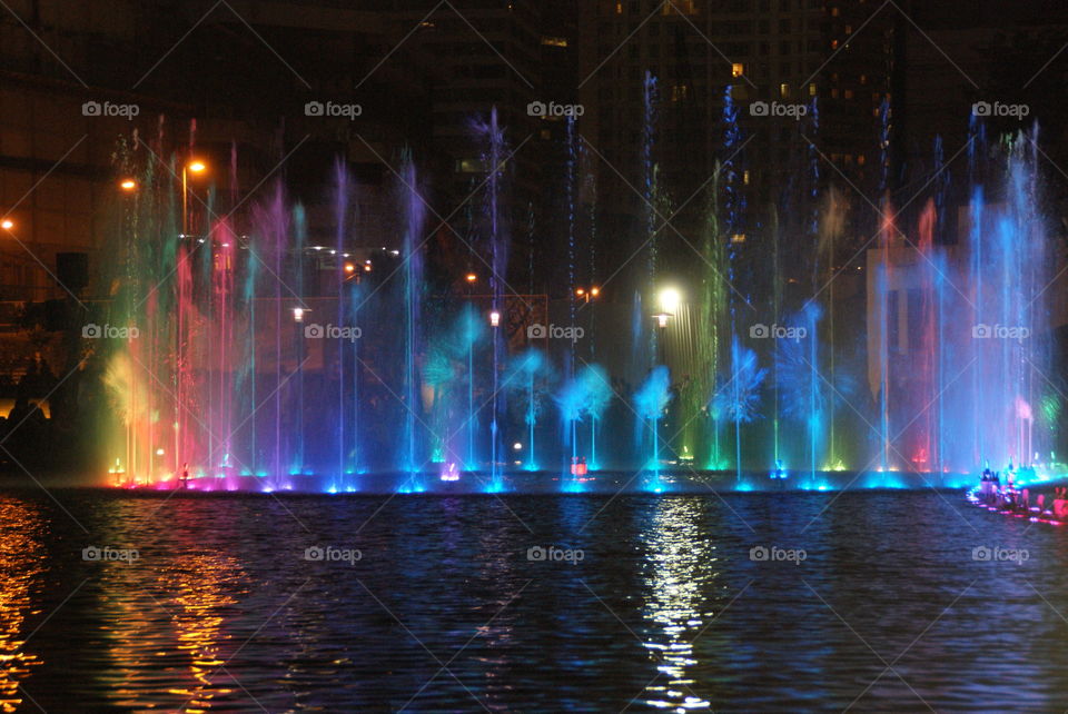 Multi colored fountain at Petronas Twin Tower