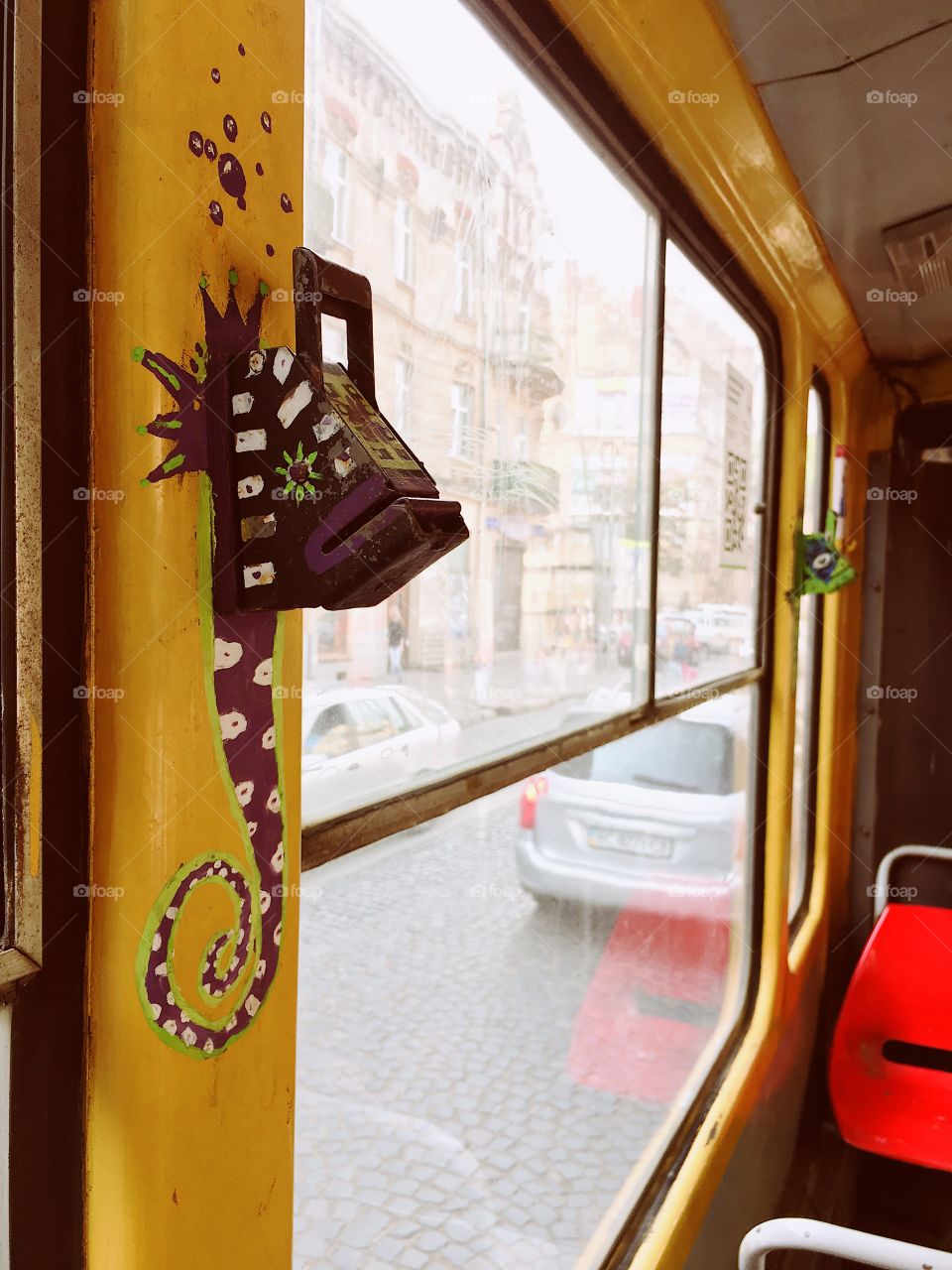 Decorative punch in the orange tram 