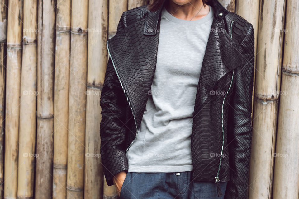 fashionable python leather jacket.