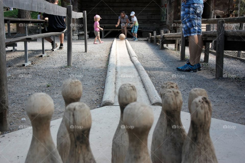 Traditional wood bowling game 