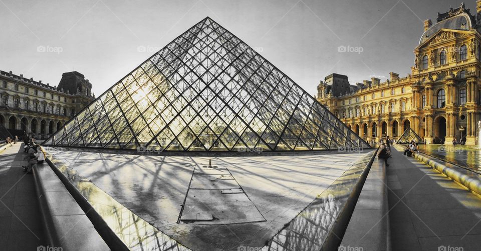 Black and gray, Paris, sights, travel, city trip, lights, illumination, glass, louvre, architecture, famous, modern, France, museum