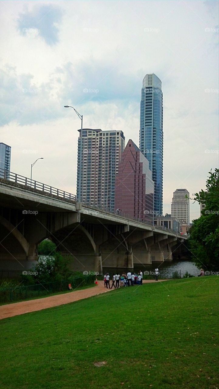 Bat Bridge with City Building of Austin, Texas 