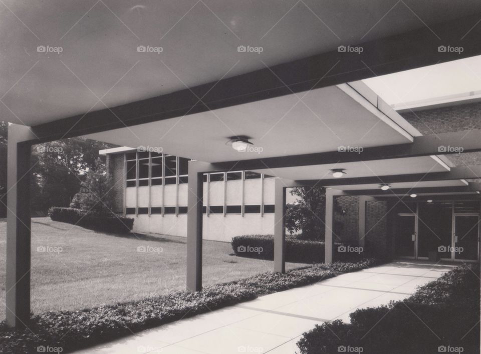 Vintage Library. Enter these doors for knowledge. Vintage image of the Hyattsville City Library. Circa 1960s.