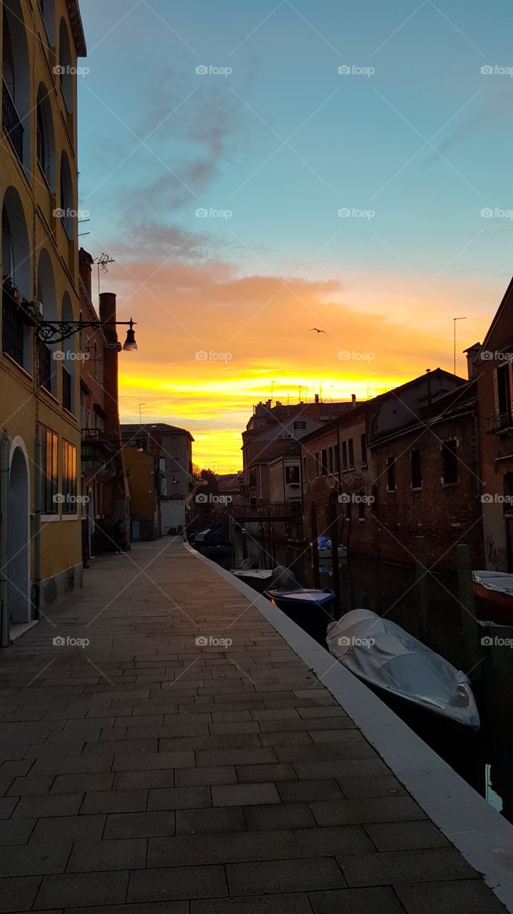 The beautiful sunrise in Venice