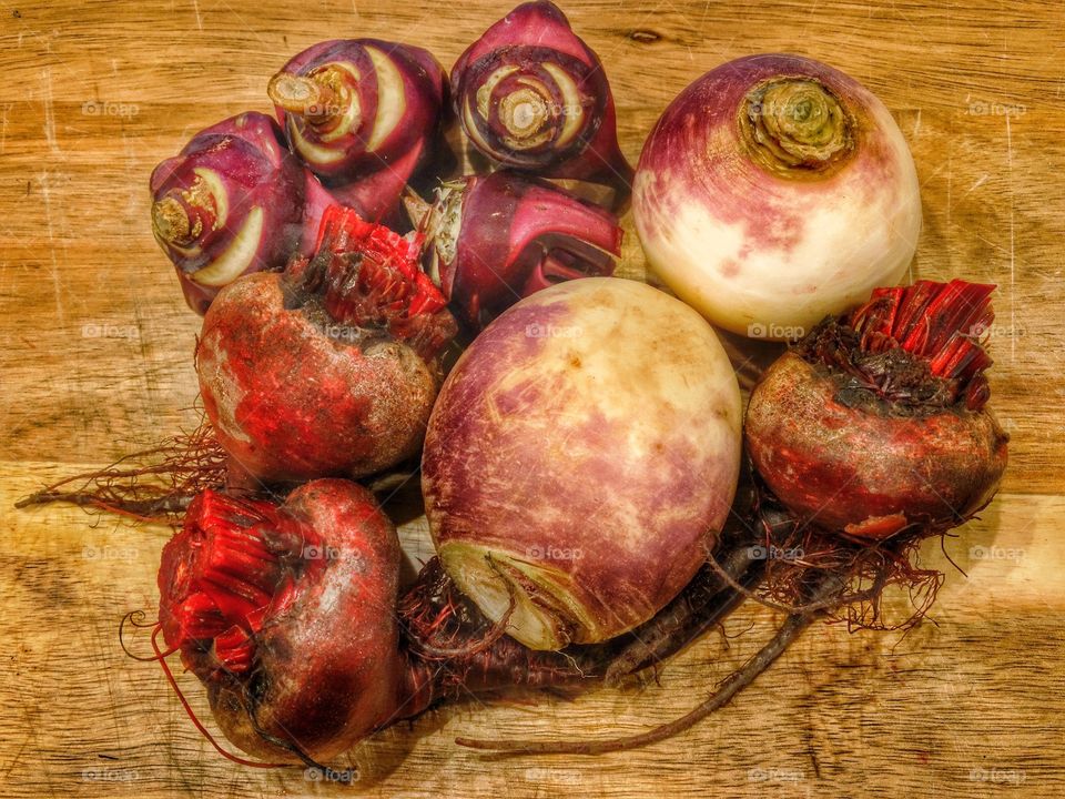 Organic red beets and turnips