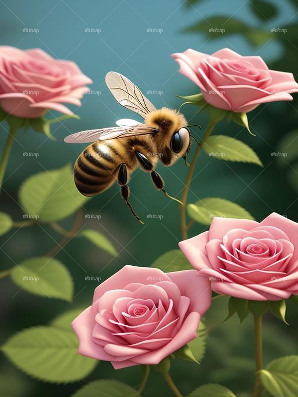A bee lands on the roses