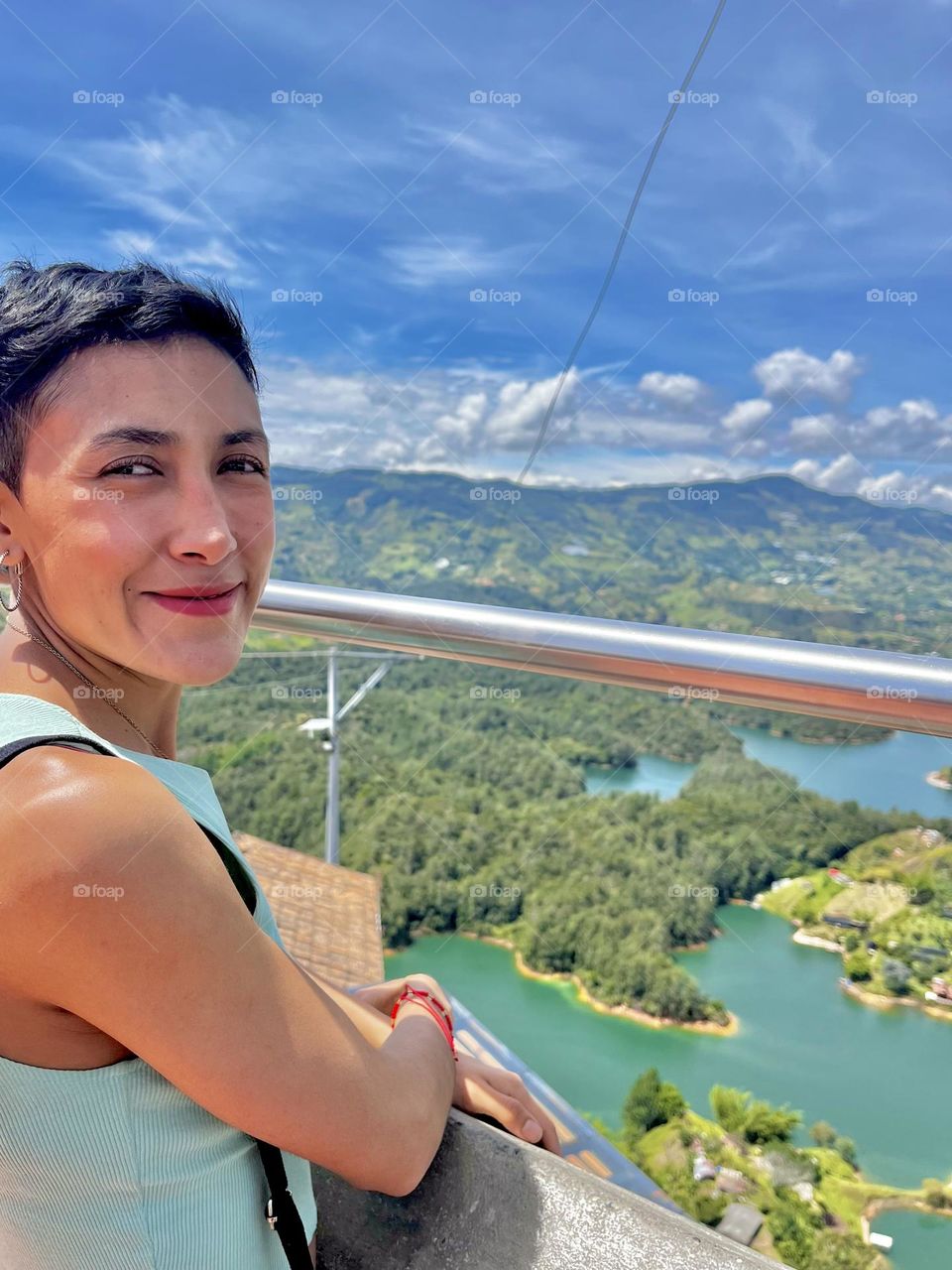 A happy woman in a beautiful place