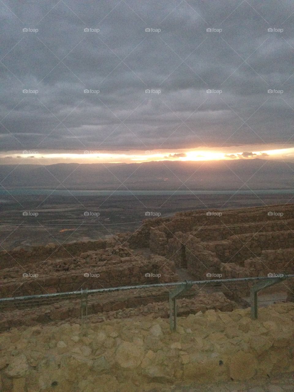 Sunrise over the Jordan Mountains from Masada 
