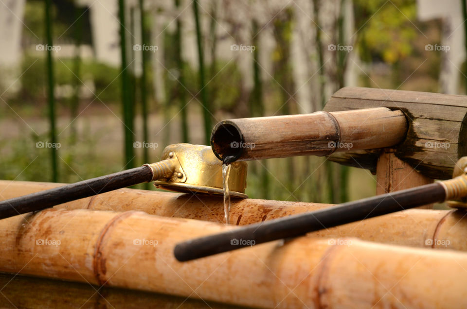 Water source and purification ladles in a Japanese temple 