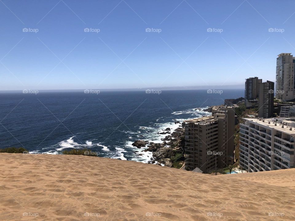 City and sea view from the top of the dune