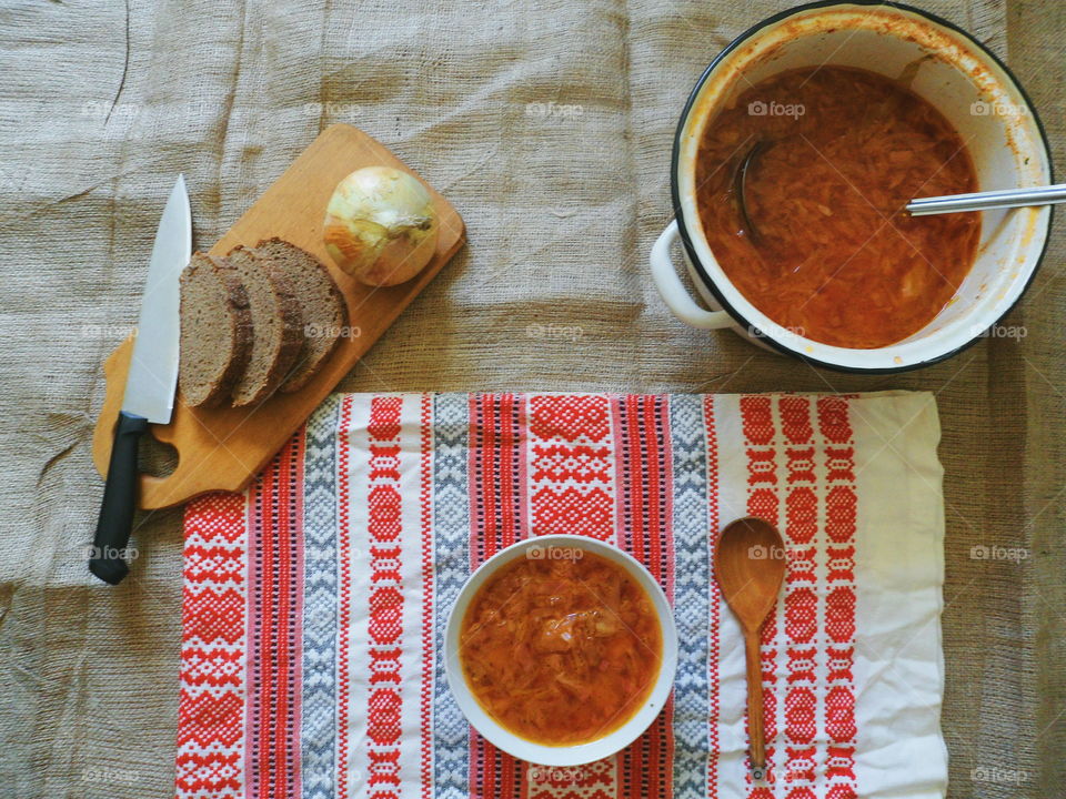 Soup with beet and other vegetables Ukrainian dish