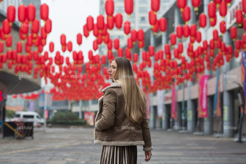 Woman walking in China 