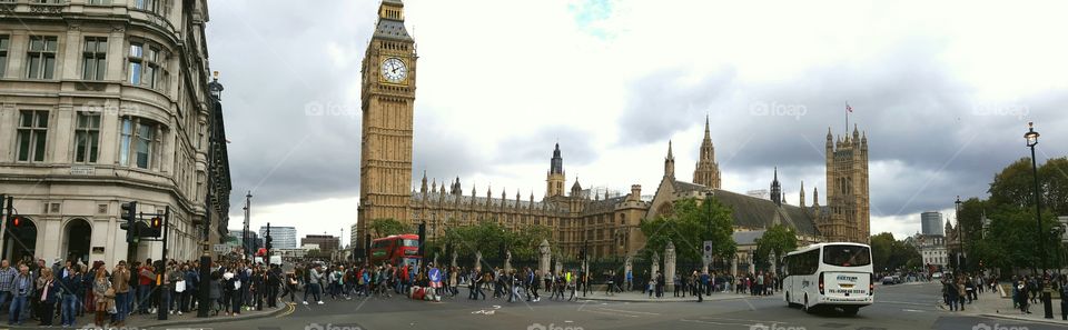 Panoramic view on Big Ben and Palace of Westminster in London